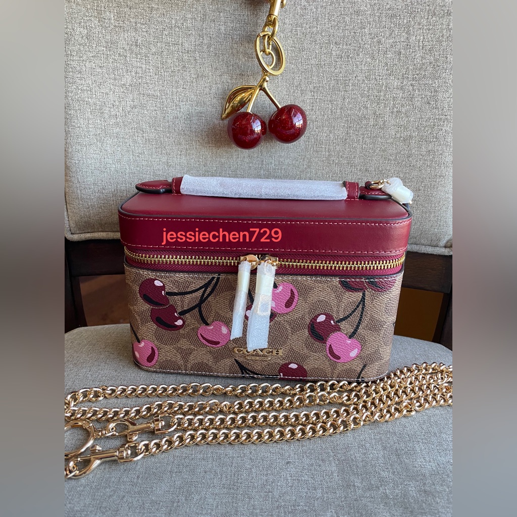 Nwt3pcs Coach Cosmetic Case Crossbody Bag In Signature With Cherrycz025gift